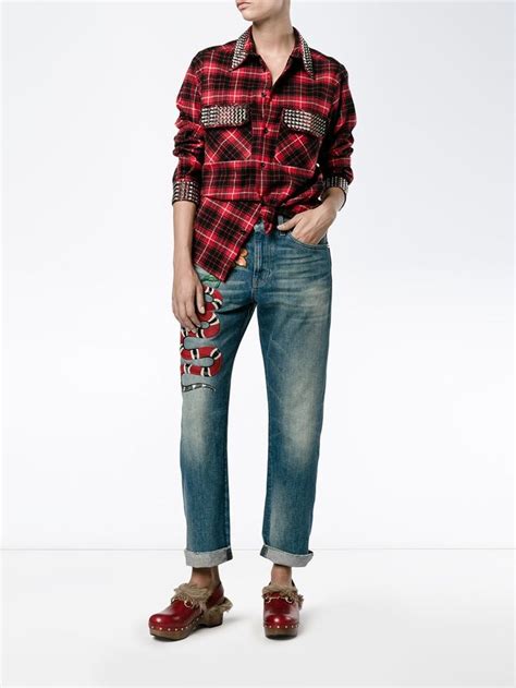gucci studded plaid shirt